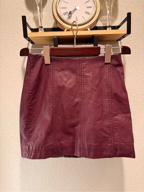 Free People Burgundy Faux Leather Mini Skirt